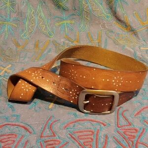 Old Navy Brown Leather Belt with Decorative Blue Accents